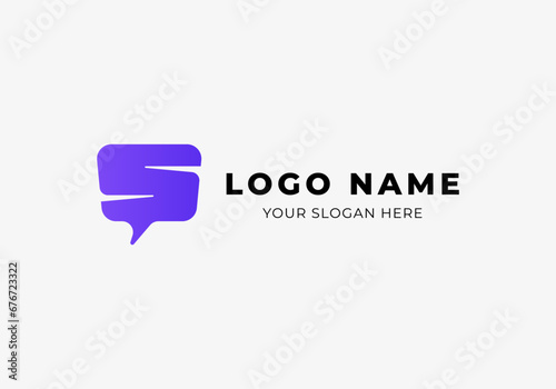 Logo S and Bubble Square Chat Shape, Modern Minimalist and Technology Logo Design. Editable File