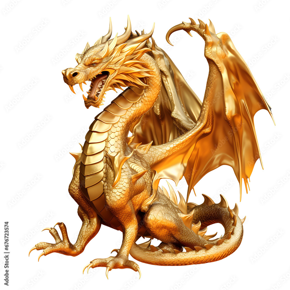 Image Of A Dragon In Gold. Illustration On The Theme Of Mysticism And Religion, Fairy Tales And Fantasy. You Can Overlay This Picture On Any Image. Generative AI