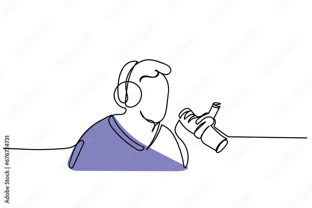 Obraz premium line art poster or postcard design to celebrate radio day that is observed every year on 13th of february. Most trusted multimedia concept art. Radio journalism. Trusted audience. Speaker.