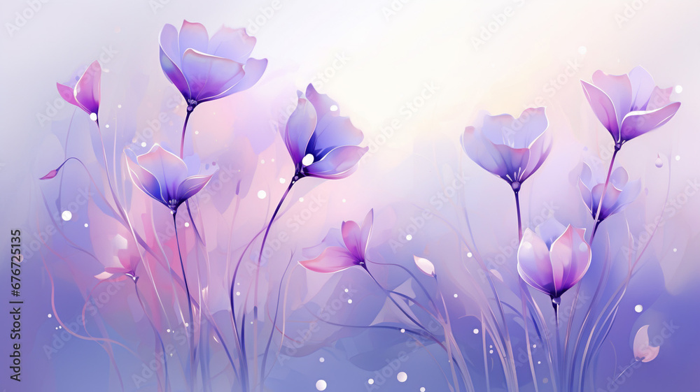 Fantastic Abstract Spring Background with Purple Flowers