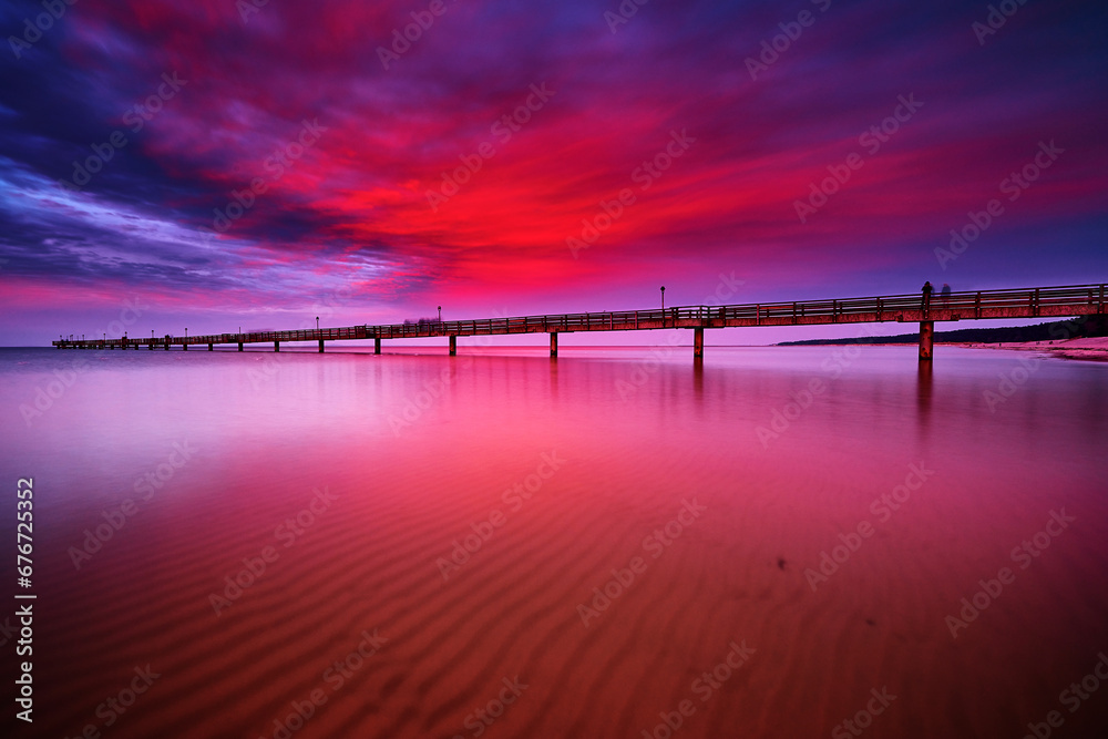 powerful afterglow at baltic sea pier of Lubmin