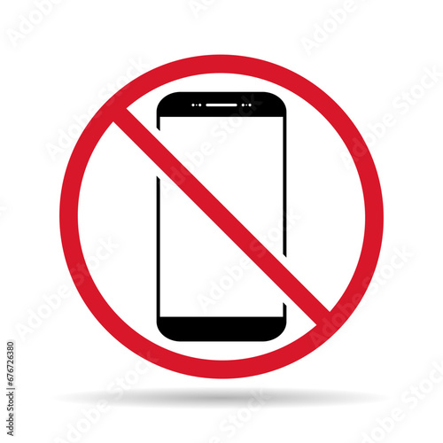 Mobile forbidden shadow icon, no use phone sign, ban smartphone label vector illustration