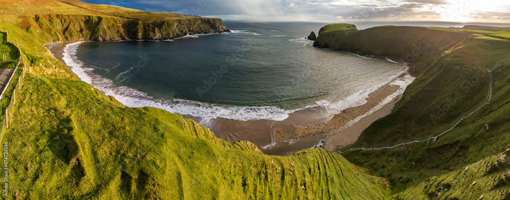 Aerial view of the beautiful coast at Malin Beg in County Donegal, Ireland - obrazy, fototapety, plakaty 