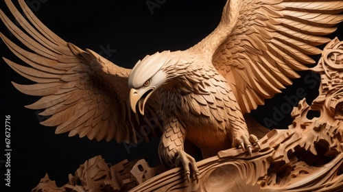 wood carving, concept: eagle, freedom, 16:9 photo