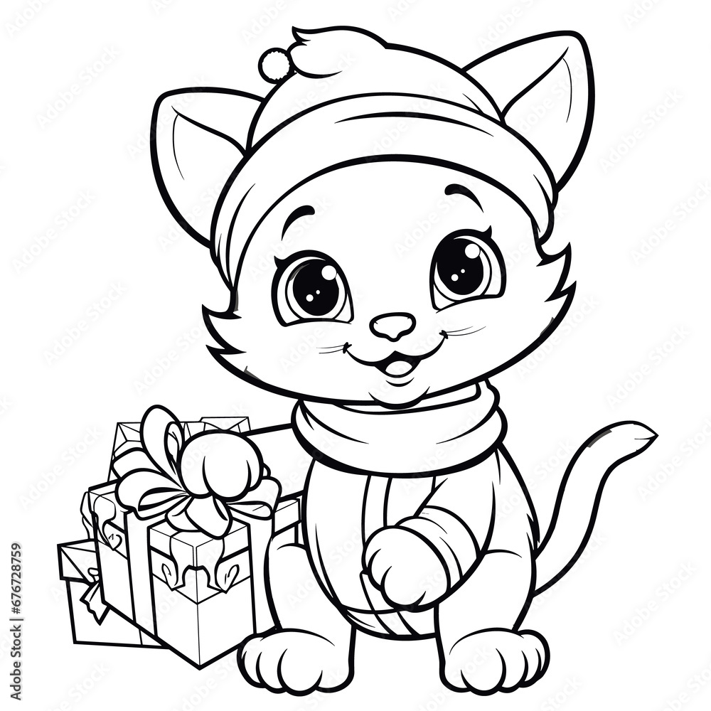 A Cat As Santas Helper With A Gift Santas Helper , Coloring Pages Png A Cat As Santas Helper With A Gift Santas Helper , Coloring Pages Png