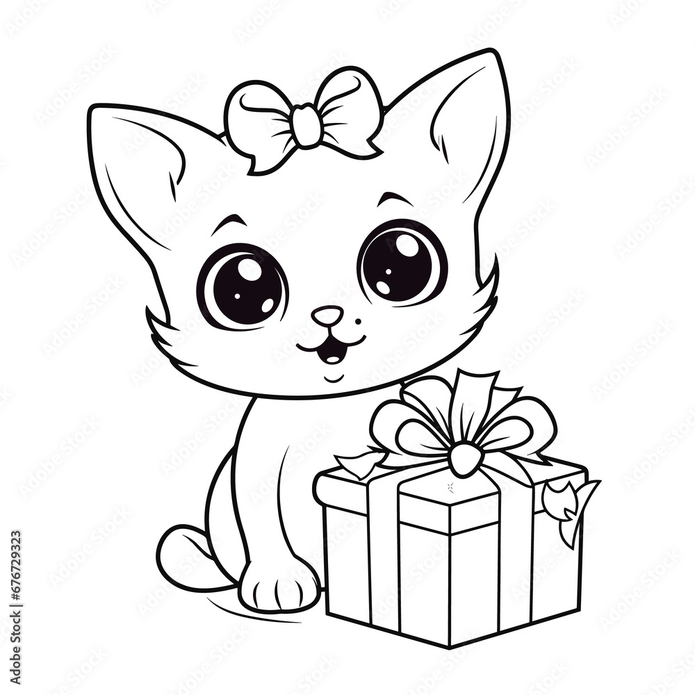 A Cat With A Christmas Present Present Gift, Coloring Pages Png A Cat With A Christmas Present Present Gift, Coloring Pages Png