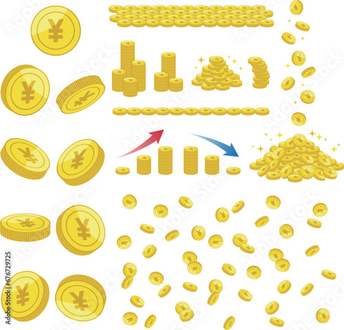 ￥マークのついた円コインのイラストセットまとめ