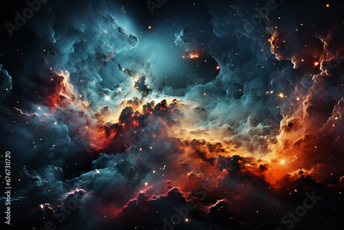 An artistic rendering of colorful gas nebulae and stars in space, conveying the beauty and complexity of the universe. 