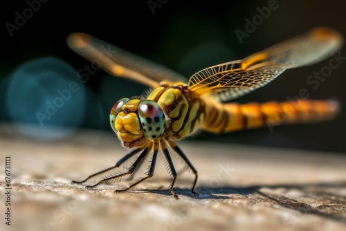 Dragonfly eyes wings insect nature. Beauty wing predator natural. Generate Ai