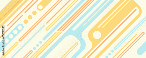 水色、黄色、オレンジの抽象的背景　図形　線　丸　斜めのパターン　クリーム色の背景 photo