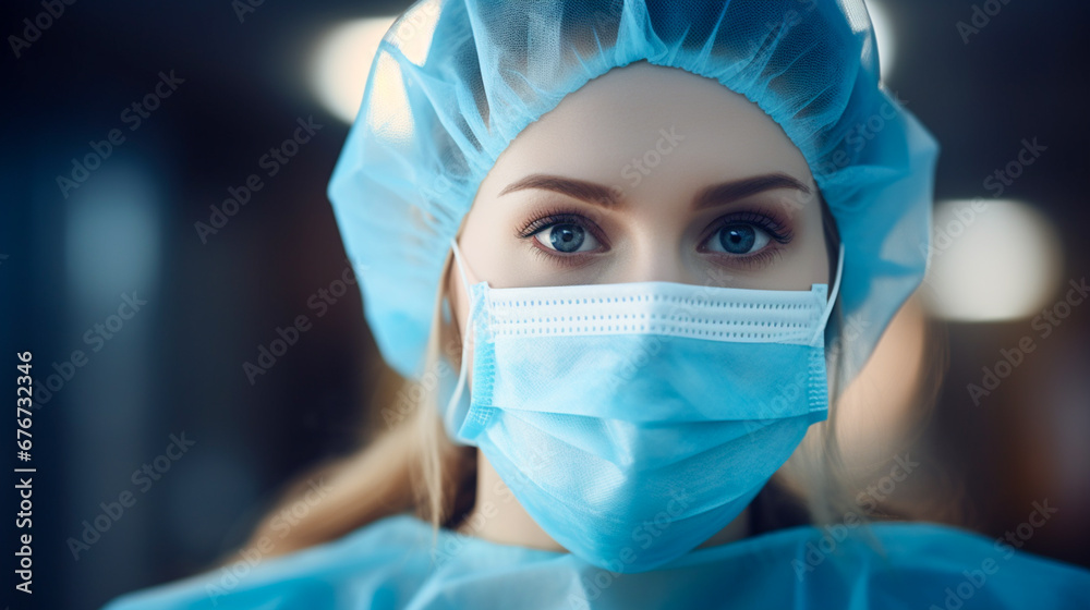 Portrait of a young female surgeon at work in operating room. Portrait of a young female surgeon at work in operating room.