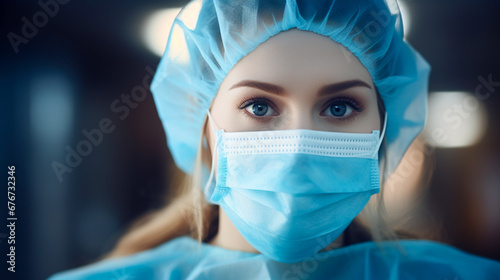 Portrait of a young female surgeon at work in operating room.