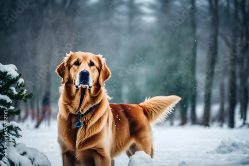red retriever running in the snow in winter