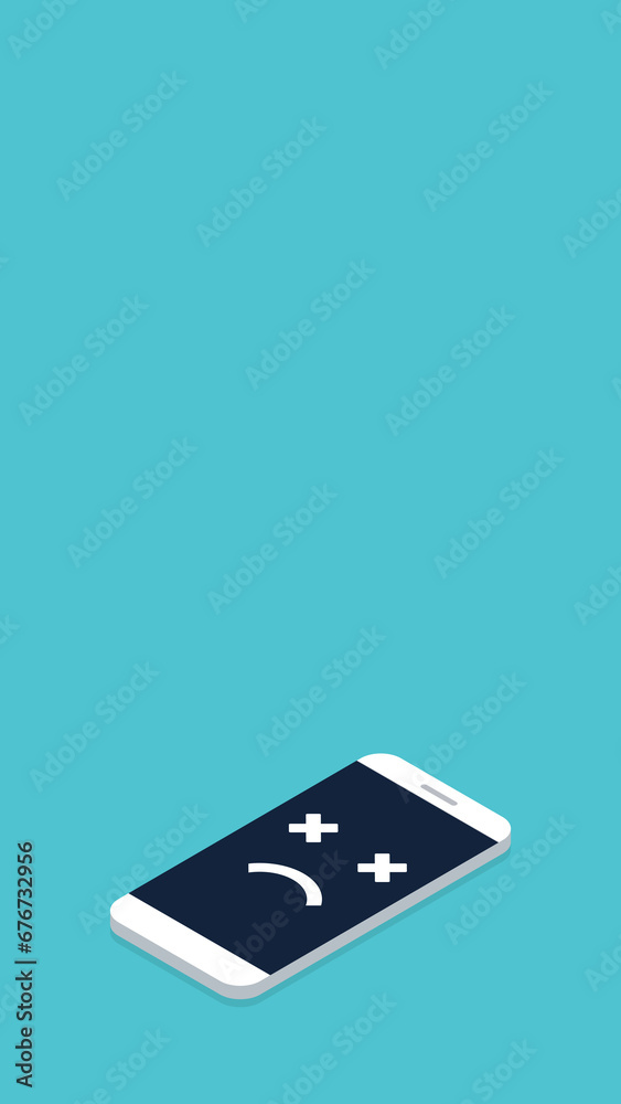 Broken smartphone with sad smile. Broken phone service, recovery and repair concept. Broken smartphone with sad smile. Broken phone service, recovery and repair concept.