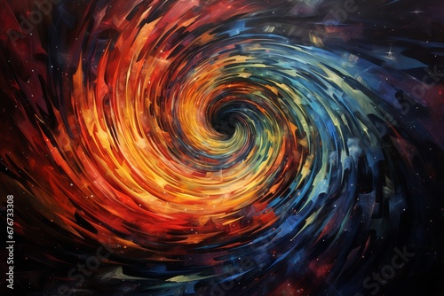 A whirlwind of multicolored chaotic twists and spirals on a pitch-black canvas, resembling a mesmerizing vortex of energy.