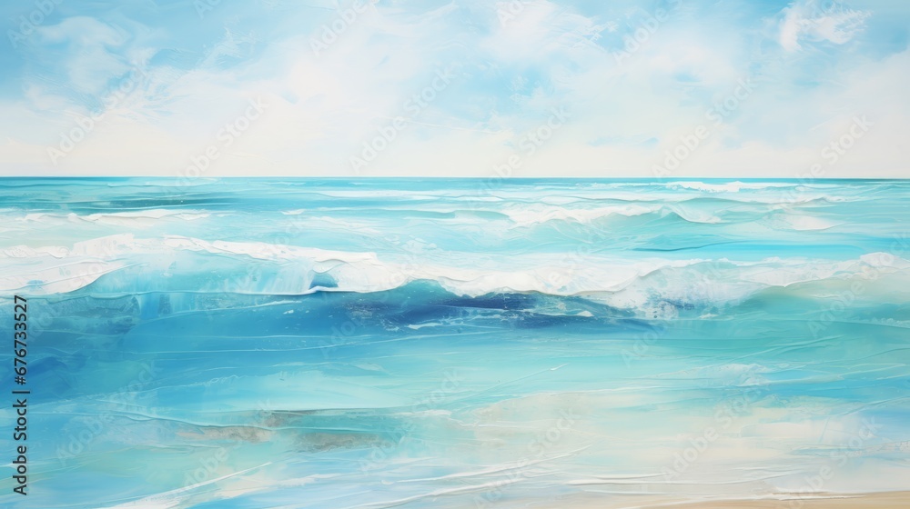 An abstract seascape with streaks of turquoise and aqua, mirroring the crystal-clear waters of a tropical paradise, inviting relaxation and escape.