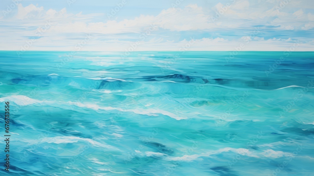 An abstract seascape with streaks of turquoise and aqua, mirroring the crystal-clear waters of a tropical paradise, inviting relaxation and escape.