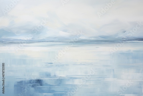 An abstract portrayal of a tranquil seascape  with gentle streaks of pastel blue and soft gray  mirroring a calm  overcast day by the ocean.