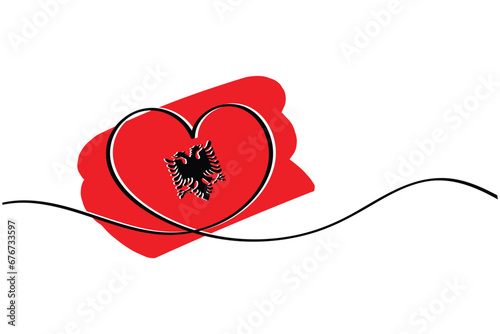 Line art of heart symbol with Albania flag. Vector art. Minimalist art design. Isolated graphics. Nationalism.