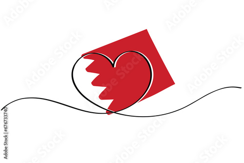 Line art of heart symbol with Bahrain flag. Vector art. Minimalist art design. Isolated graphics. Nationalism.