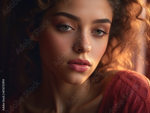 Portrait of a young woman with casual makeup, muted colors