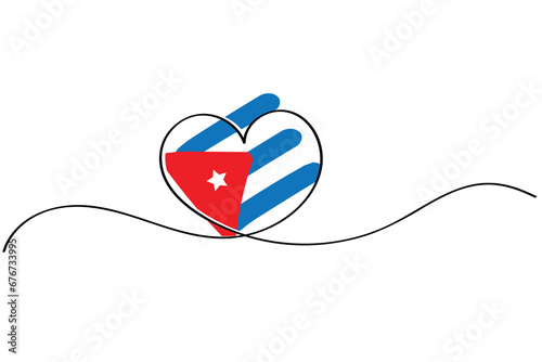 Line art of heart symbol with Cuban flag. Vector art. Minimalist art design. Isolated graphics. Nationalism. Cuba