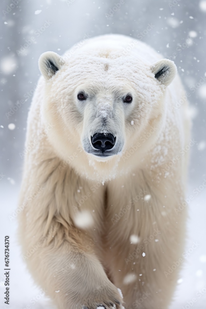 A regal portrait of a serene polar bear, its white fur and dignified presence symbolizing the Arctic's grandeur.