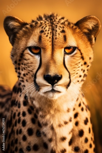 An intimate portrait of a graceful cheetah, its sleek form and focused expression showcasing speed and agility.