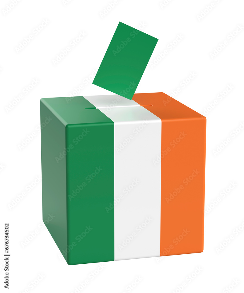 Ballot box with the flag of Ireland, concept image for election in Republic of Ireland Ballot box with the flag of Ireland, concept image for election in Republic of Ireland