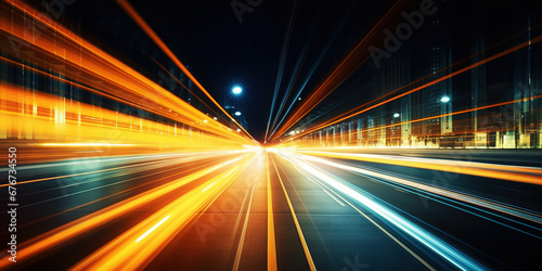 Neon Velocity: Urban Pulse of the Night. Speed light trails. Generative AI