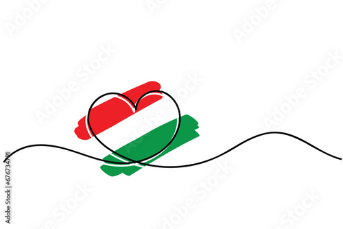 Line art of heart symbol with Italian flag. Vector art. Minimalist art design. Isolated graphics. Nationalism. Italy. Italian republic is a country in Europe.