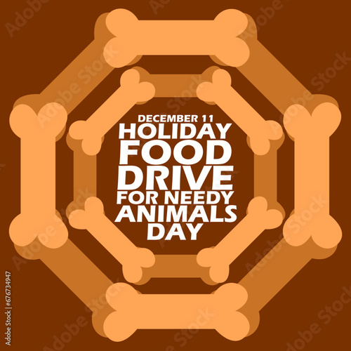 Bold text with icon of bones forming a circle on dark brown background to celebrate Holiday Food Drive for Needy Animals Day on December 11