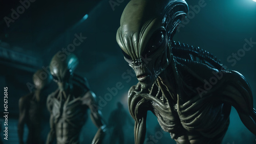 aliens in a dark background , scary horror theme