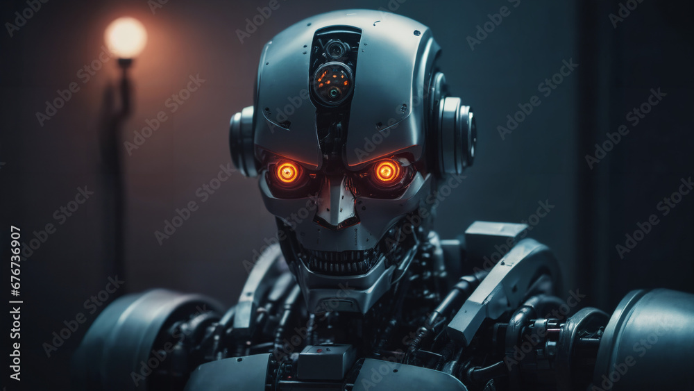 scary evil robot , red glowy eyes , horror theme scary evil robot , red glowy eyes , horror theme