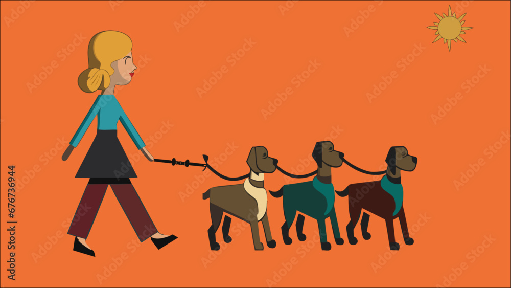 Illustration the walking dogs.