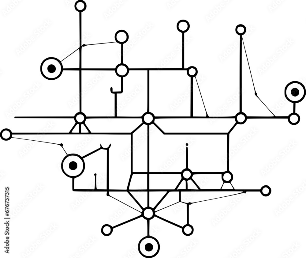 Fototapeta premium Database with Graph Nodes Technology Vintage Outline Icon In Hand-drawn Style