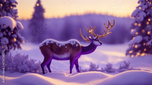 Winter Wonderland: A Snowy Scene with a Reindeer, Generative AI