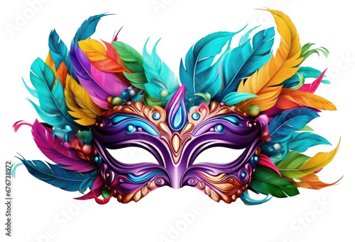 colorful carnival mask with feathers isolated on transparent background photo