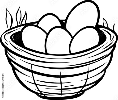 outline illustration of egg in the nest for coloring page