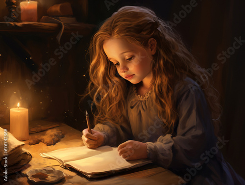 An Illustration Of A Girl Receiving A Diary As A Gift And Already Starting To Write On The First Page