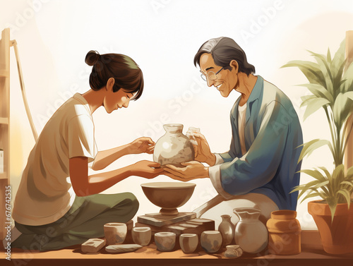 An Illustration Of A Person Getting A Handmade Pottery Piece As A Gift And Admiring The Craftsmanship