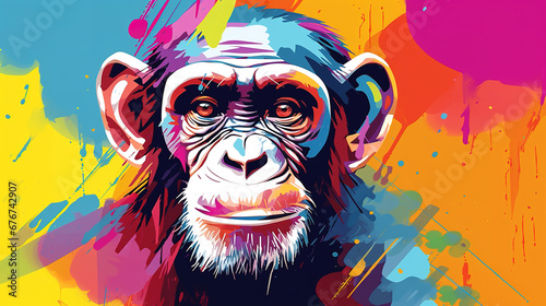 Illustration of chimpanzee. abstract mixed grunge colorful pop art style.