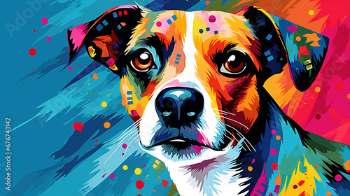 Illustration of jack russell terrier dog in abstract mixed grunge colorful pop art style.