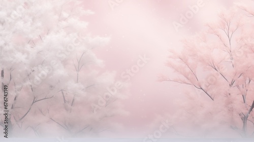 Winter landscape with snow-covered trees  delicate frost  and pastel hues. Serene and ethereal atmosphere  exuding stillness and tranquility. A beautiful and peaceful scene capturing the clarity
