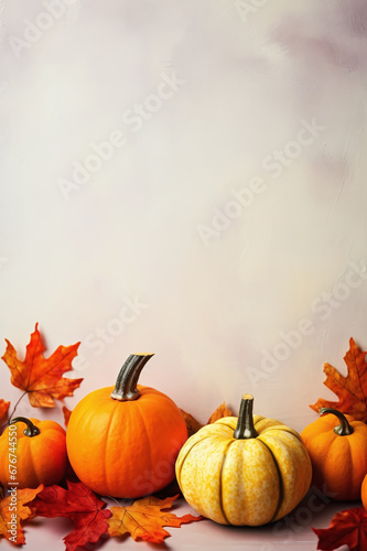 Autumn Leaves Framed by Pumpkins and Squashes     