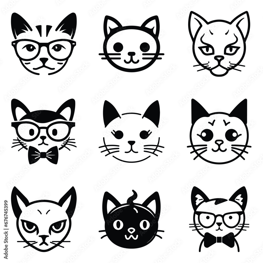 Cats3 Flat Icon Set Isolated On White Background