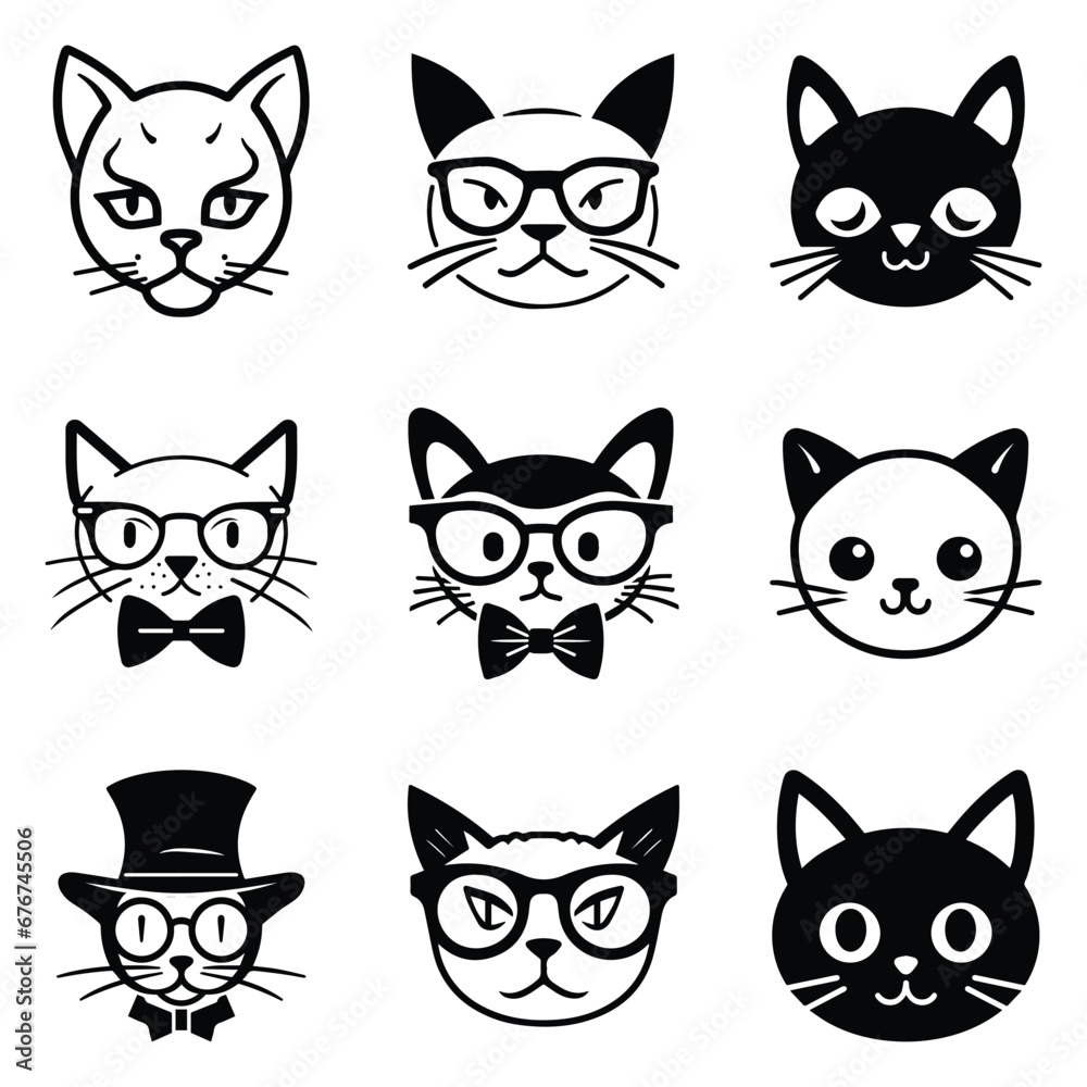 Fototapeta premium Cats3 Flat Icon Set Isolated On White Background