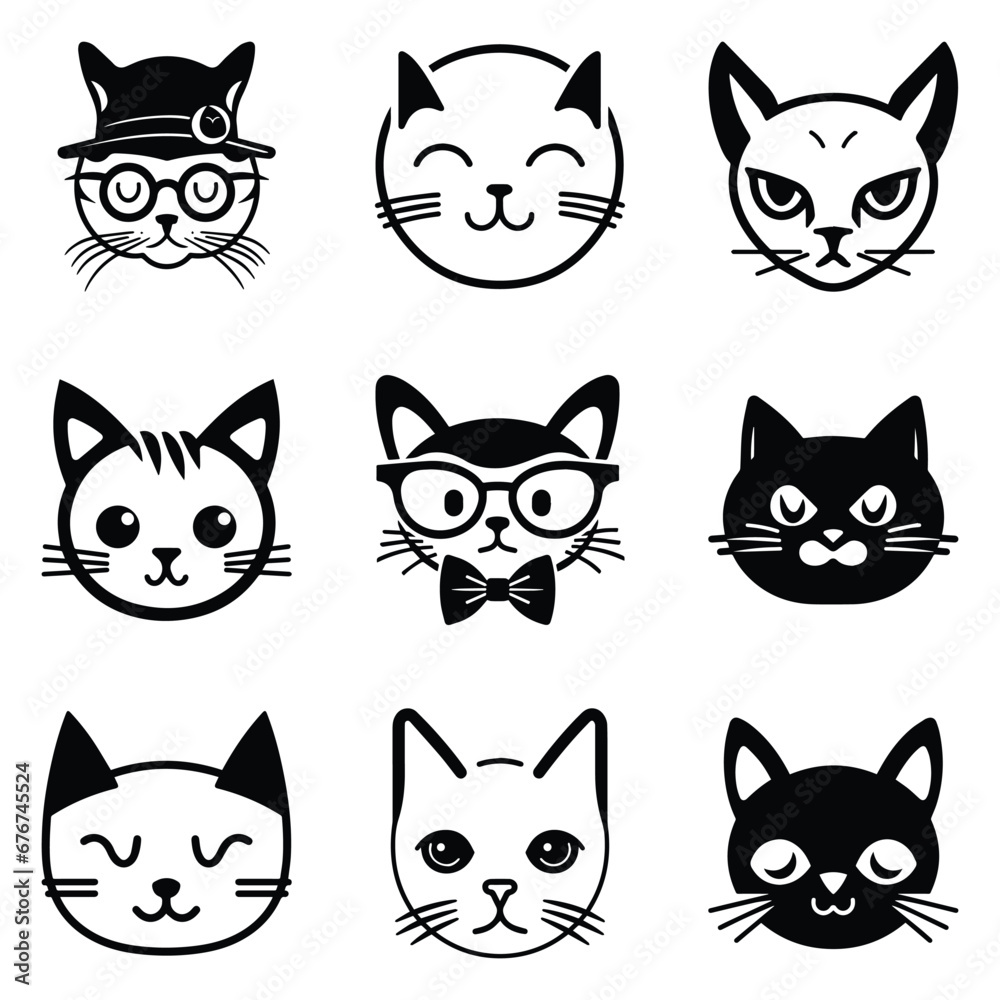 Cats3 Flat Icon Set Isolated On White Background