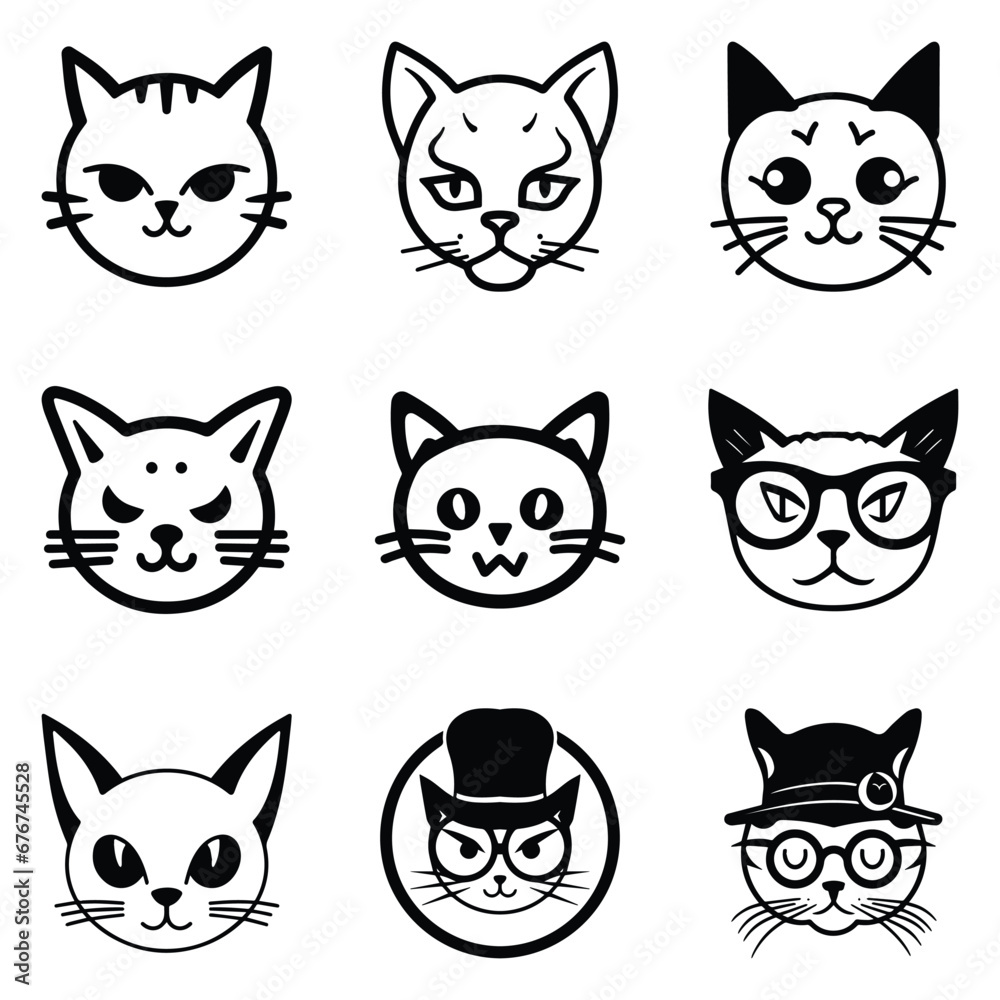 Cats3 Flat Icon Set Isolated On White Background