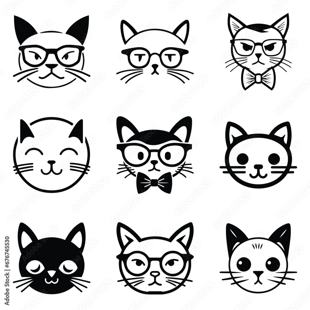 Cats3 Flat Icon Set Isolated On White Background